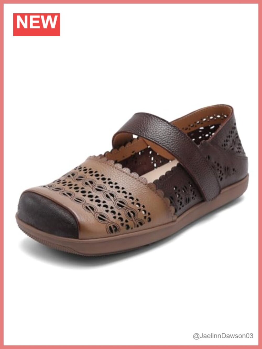 Women's Leather Mary Jane Flats Cut Out Slip-On Walking Loafers Breathable